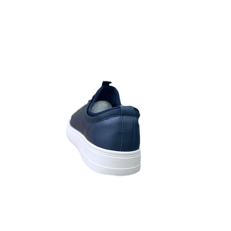 Navy Leather Slip-On Sneakers by SOKUT | Sneaker Den