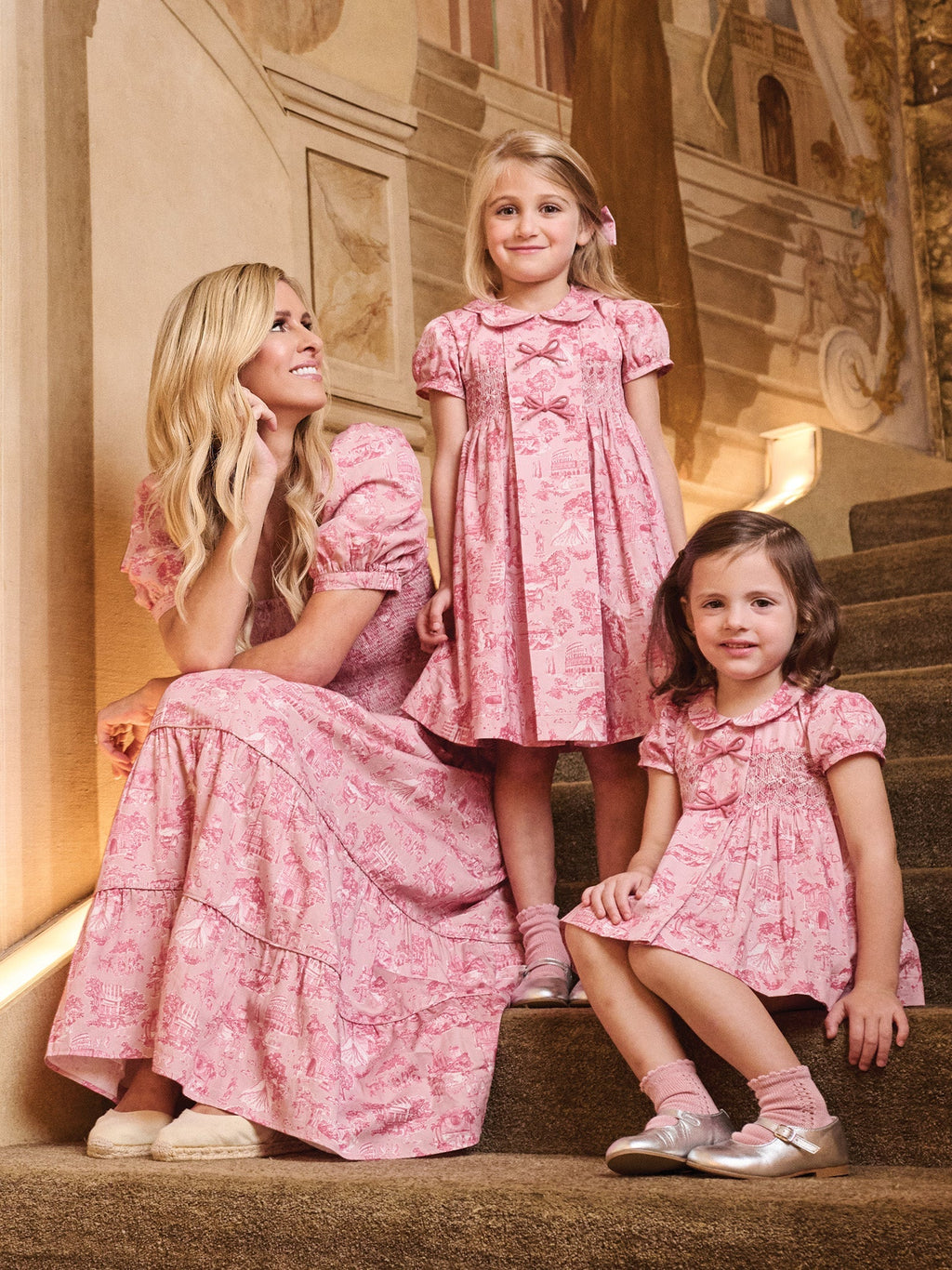 Nicky Hilton x La Coqueta Pink Toile de Jouy Theodora Girl Hand-Smocked Dress