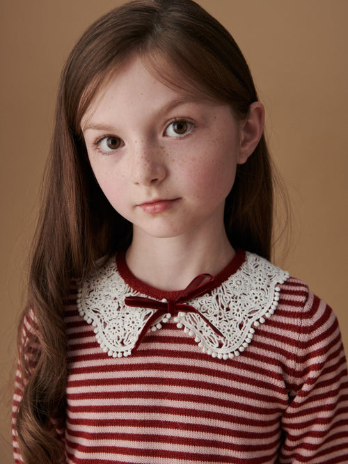 Burgundy Stripe Blanca Merino Girl Jumper
