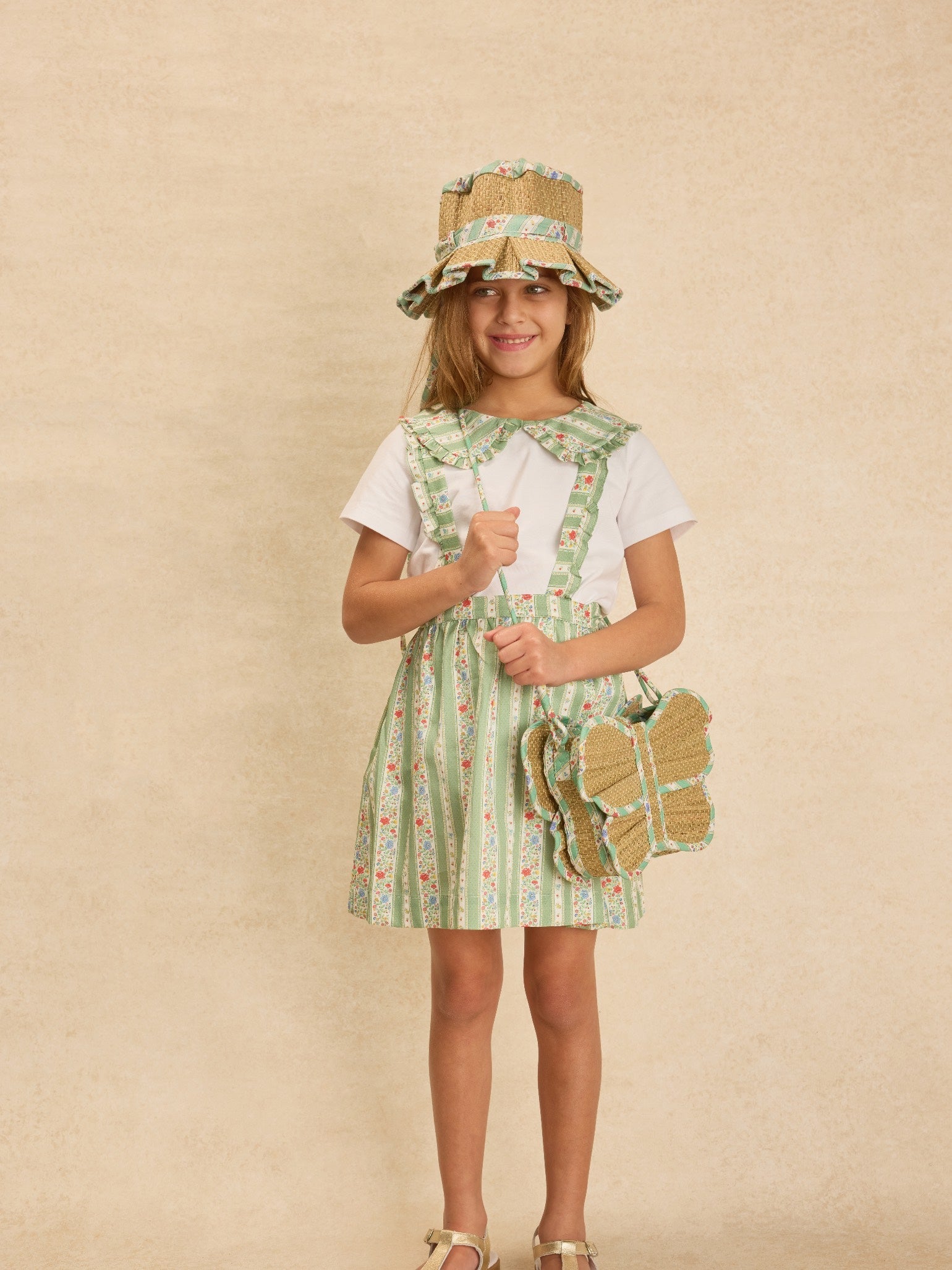 Lorna Murray x La Coqueta Sage Floral Stripe Beauty Point Girl Grass Hat