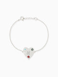 Theo Grace Lucky Heart Enamel Bracelet in Silver with Cubic Zirconia