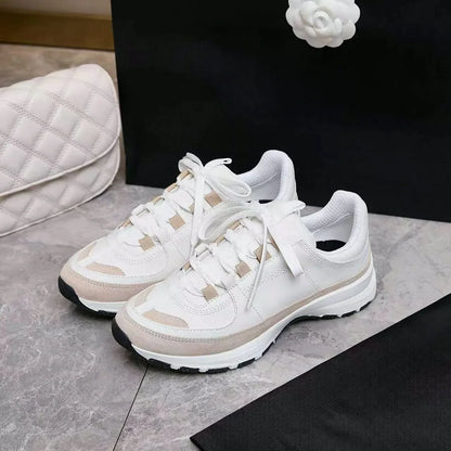 Men's White Beige Color Block Sneakers – Suede Lace-Up Thick Sole