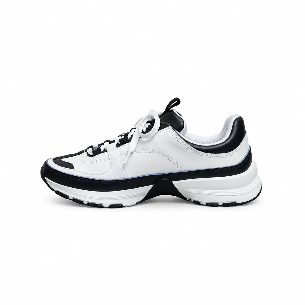Men's White Navy Color Block Sneakers – Faux Leather Lace-Up Thick Sole