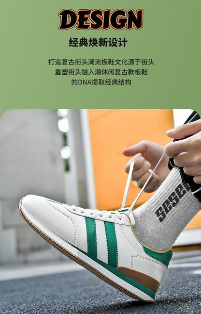 Men's Retro Sneakers – Casual Everyday Shoes (White/Green)