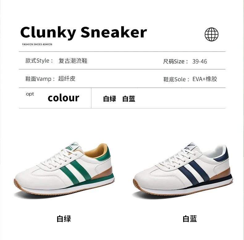 Men's Retro Sneakers – Casual Everyday Shoes (White/Green)