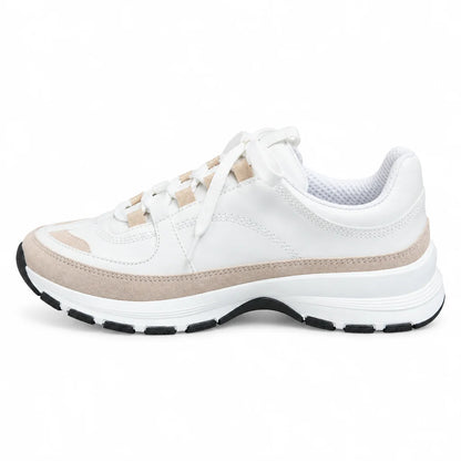 Men's White Beige Color Block Sneakers – Suede Lace-Up Thick Sole