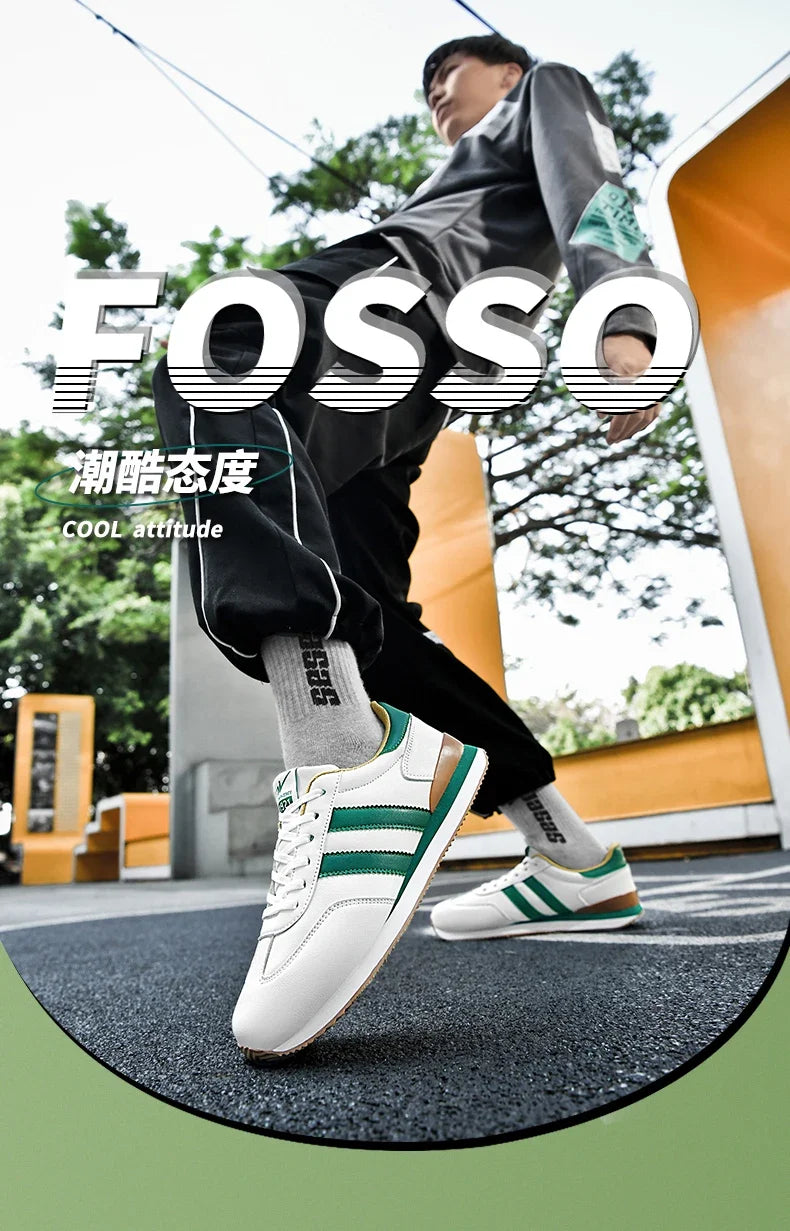 Men's Retro Sneakers – Casual Everyday Shoes (White/Green)