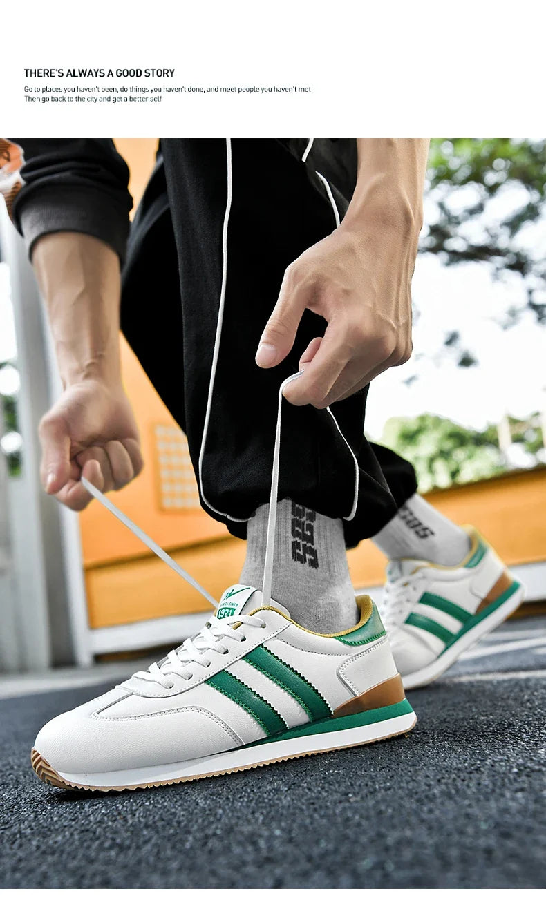 Men's Retro Sneakers – Casual Everyday Shoes (White/Green)