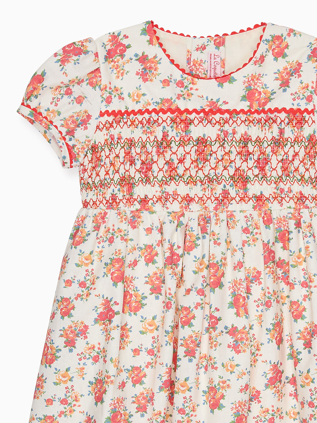 Coral Floral Soraya Girl Hand-Smocked Dress
