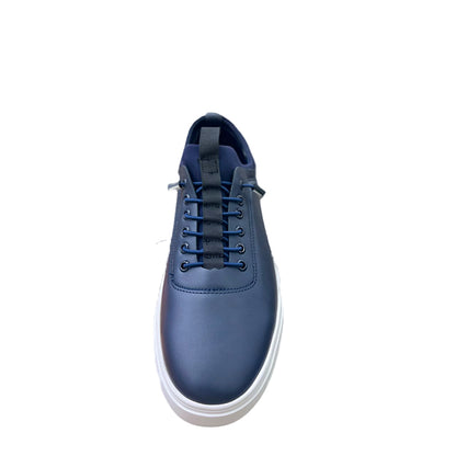 Navy Leather Low-Top Sneakers with Blue Laces | Sneaker Den