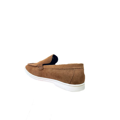 Tan Suede Horsebit Loafers with White Sole | Sneaker Den